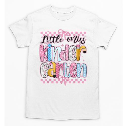 Little Miss Kindergarten Back To School Girls Coquette Bow Unisex T-Shirt - Savourry