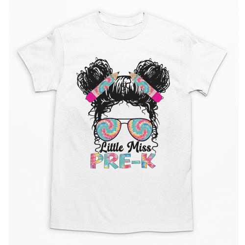 Little Miss Pre-K Girls Back To School Messy Bun Performance Unisex T-Shirt - Savourry