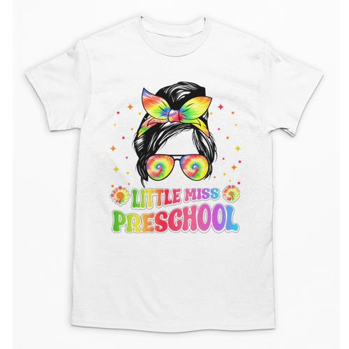Little Miss Preschool Messy Bun Tie Dye Back To School Girls Unisex T-Shirt - Savourry