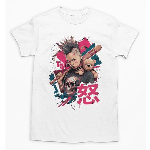 Punk Girl With Anger Kanji And Baseball Bat Unisex T-Shirt - Sportilla