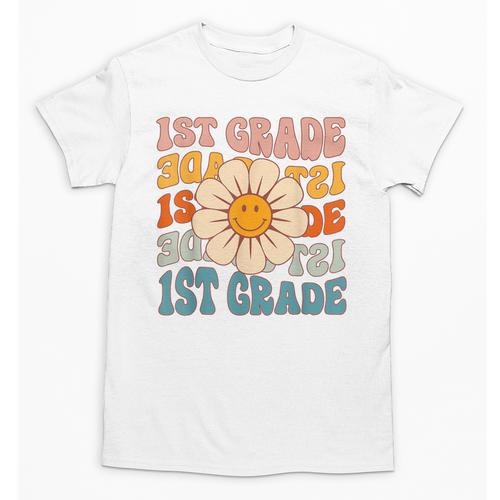 Retro 1st Grade Daisy Colorful Back To School First Grade Unisex T-Shirt - Savourry