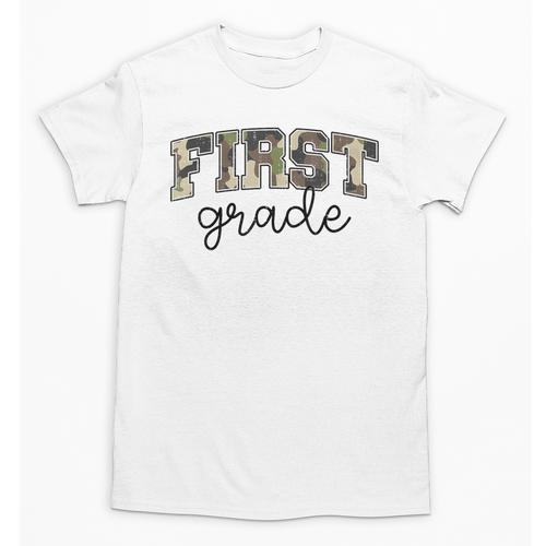 Retro First Grade Old Camo Back To School Boy Girl 1st Grade Unisex T-Shirt - Savourry