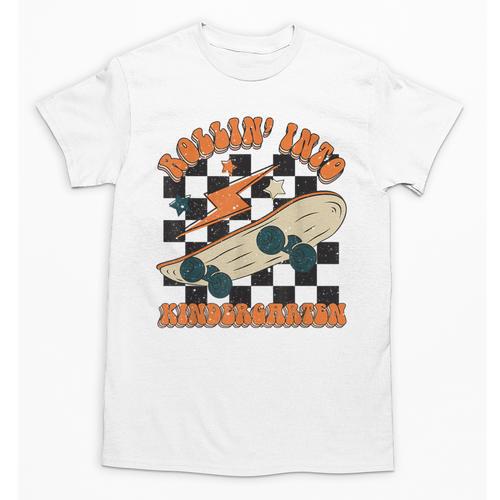 Rolling Into Kindergarten Retro Groovy Back To School Kids Unisex T-Shirt - Savourry