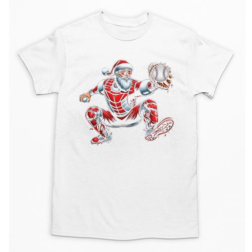 Santa Playing Baseball Catcher Merry Christmas Sport Player Unisex T-Shirt - Sportilla