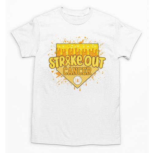 Strike Out Childhood Cancer Boys Baseball Drip Gold Ribbon Unisex T-Shirt - Sportilla