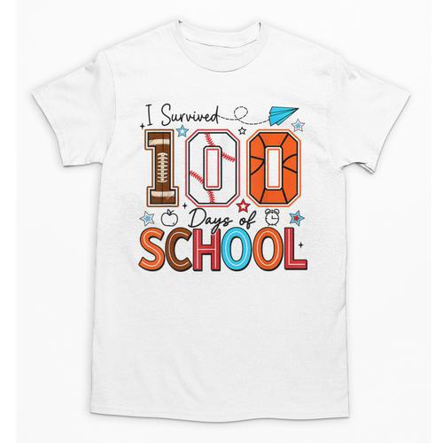 I Survived 100 Days Baseball Football Basketball School Kids Unisex T-Shirt - Sportilla