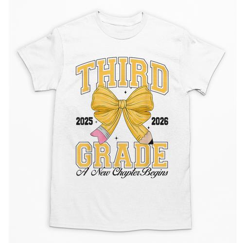 Third Grade Back To School First Day Pencil Bow 2025 Girls Unisex T-Shirt - Savourry