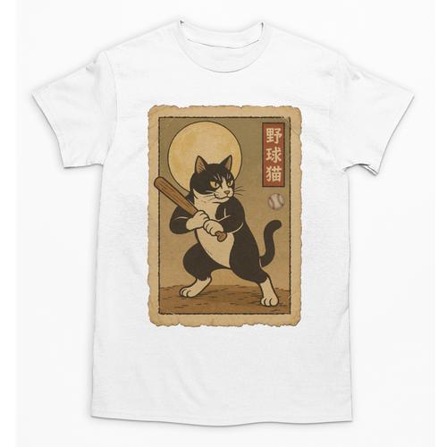 Vintage Japanese Ukiyo-e Baseball Cat Batting Unisex T-Shirt - Sportilla