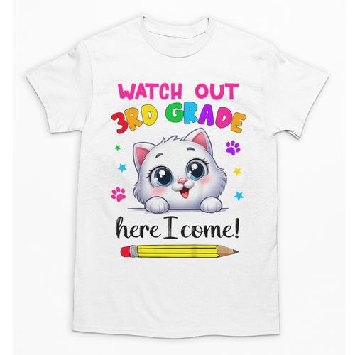 Watch Out 3rd Grade Here I Come Girls Cat Back To School Unisex T-Shirt - Savourry