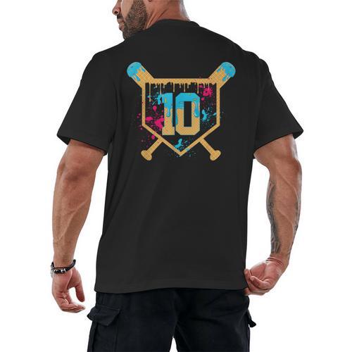 10 Years Old 10th Birthday Baseball Ice Cream Dripping Boys Men's Back Print T-Shirt - Sportilla