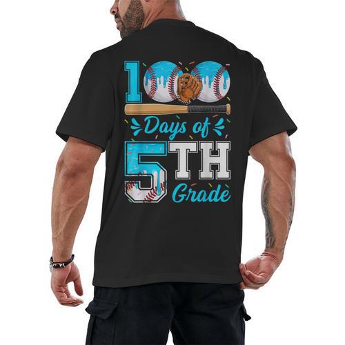 100 Days Of 5th Grade Baseball 100th Day Of School Boys Kids Men's Back Print T-Shirt - Sportilla