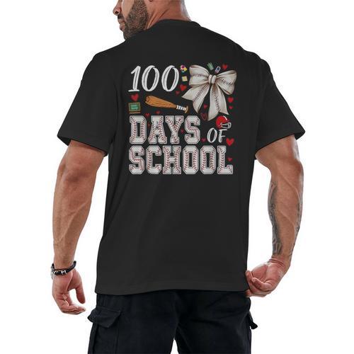 100 Days Of School Baseball 100th Day Of School Coquette Bow Men's Back Print T-Shirt - Sportilla
