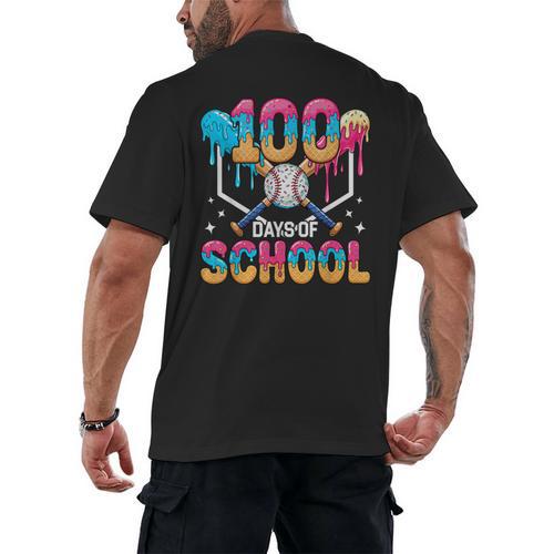 100 Days Of School Baseball Boys Ice Cream Drip 100th Day Men's Back Print T-Shirt - Sportilla