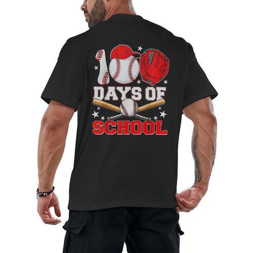 100 Days Of School Baseball Boys Kids Students Men's Back Print T-Shirt - Sportilla