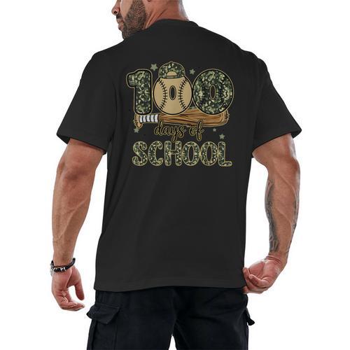 100 Days Of School Baseball Camo Boys Kids 100th Day Men's Back Print T-Shirt - Sportilla