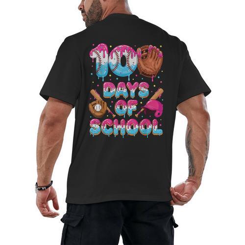 100 Days Of School Baseball Donut Dripping Teacher Boys Kids Men's Back Print T-Shirt - Sportilla