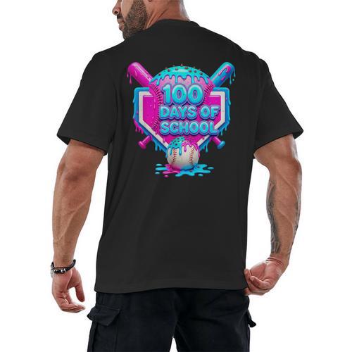 100 Days Of School Baseball Drip 100 Days For Boys And Kids Men's Back Print T-Shirt - Sportilla