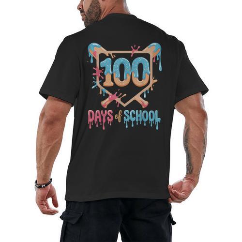 100 Days Of School Baseball Drip 100 Days Of School Men's Back Print T-Shirt - Sportilla