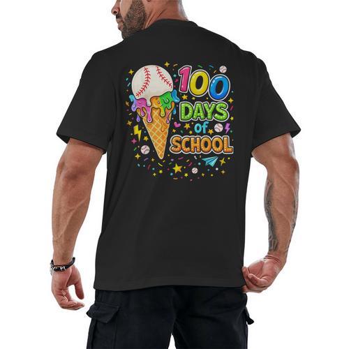 100 Days Of School Baseball Ice Cream Drip Boys Kids Player Men's Back Print T-Shirt - Sportilla