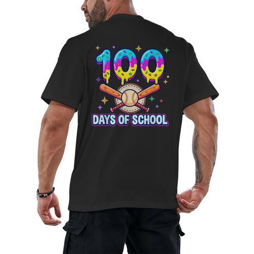 100 Days Of School Baseball Ice Cream Drip Kids Boys Teacher Men's Back Print T-Shirt - Sportilla