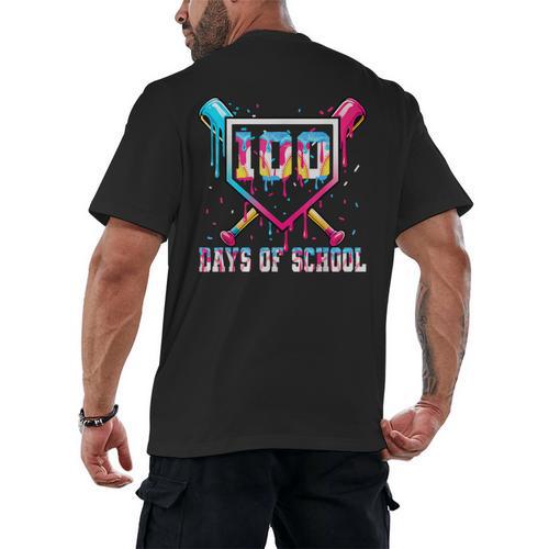 100 Days Of School Boy Kids Baseball Ice Cream Drip Teacher Men's Back Print T-Shirt - Sportilla