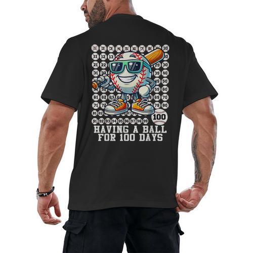 100 Days Of School Boys Baseball 100th Day Of School Kids Men's Back Print T-Shirt - Sportilla