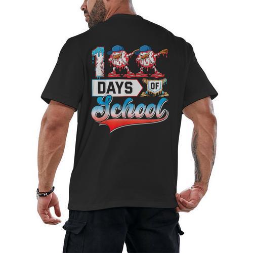 100 Days Of School Boys Baseball Drip 100th Day Dabbing Ball Men's Back Print T-Shirt - Sportilla