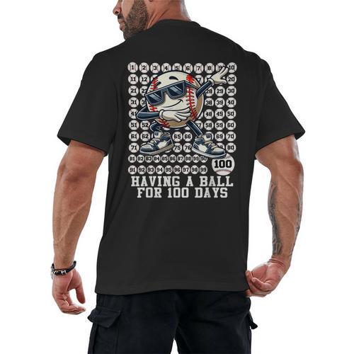 100 Days Of School Boys Dabbing Baseball 100th Day Of School Men's Back Print T-Shirt - Sportilla