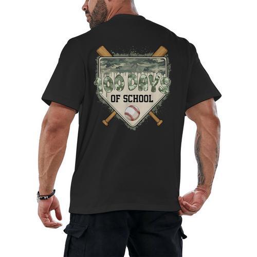 100 Days Of School Home Plate Camo Baseball Dripping Boys Men's Back Print T-Shirt - Sportilla