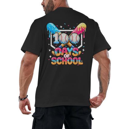 100 Days Of School Ice Cream Baseball Player For Kids Boys Men's Back Print T-Shirt - Sportilla