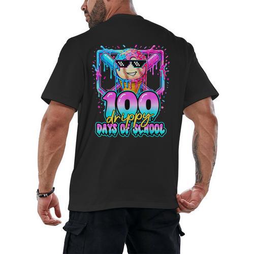 100 Drippy Days Of School Baseball Ice Cream 100th Day Boys Men's Back Print T-Shirt - Sportilla