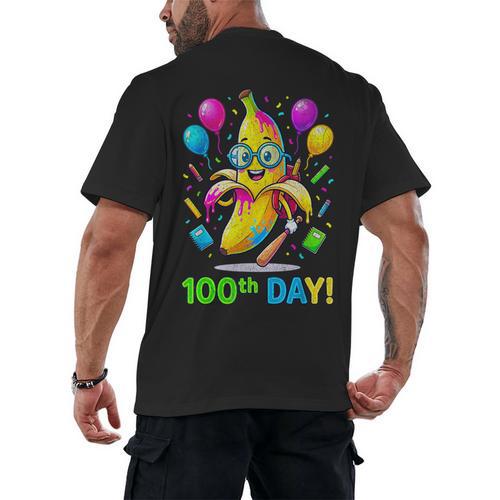 100th Day Of School Banana Baseball Drip For Kids Youth Girl Men's Back Print T-Shirt - Sportilla