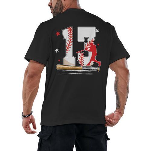 13 Years Old Baseball Birthday Boy 13th Bday Party Men's Back Print T-Shirt - Sportilla