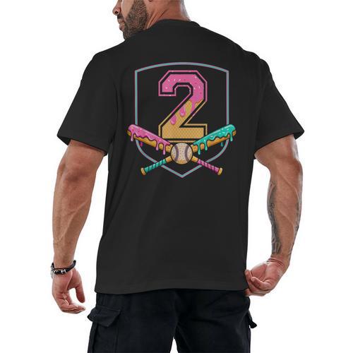 2nd Birthday Baseball Bat Ice-Cream Drip 2yrs Old Boys Kids Men's Back Print T-Shirt - Sportilla
