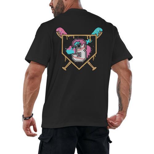 3rd Third Birthday Baseball Bat Ice-Cream Drip 3yrs Old Boys Men's Back Print T-Shirt - Sportilla