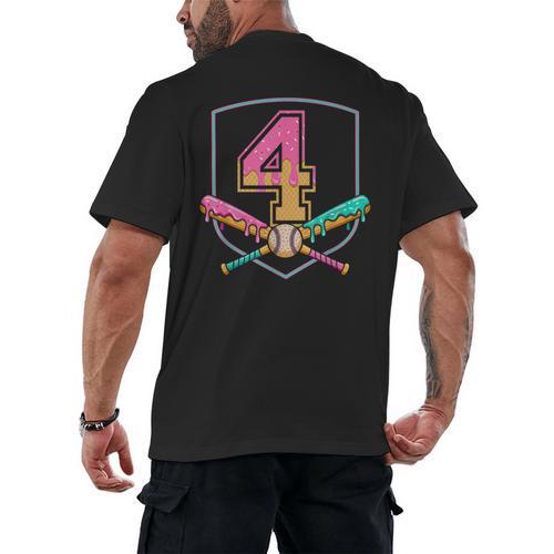 4th Birthday Baseball Bat Ice-Cream Drip 4yrs Old Boys Girls Men's Back Print T-Shirt - Sportilla