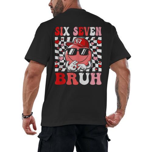 6 7 Bruh Six Seven Valentine Heart Baseball Men's Back Print T-Shirt - Sportilla