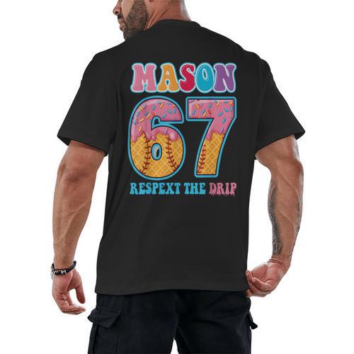6 7 Mason Baseball Drip Number 67 Player Or 67th Birthday Men's Back Print T-Shirt - Sportilla