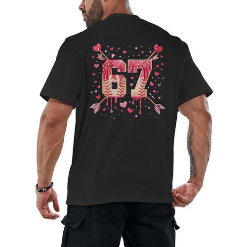 6 7 Melting Number Arrow Baseball Drip Valentine's Day Men's Back Print T-Shirt - Sportilla
