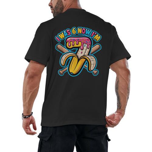 I Was 6 Now I’m 7 Banana Drip Birthday Baseball Men's Back Print T-Shirt - Sportilla