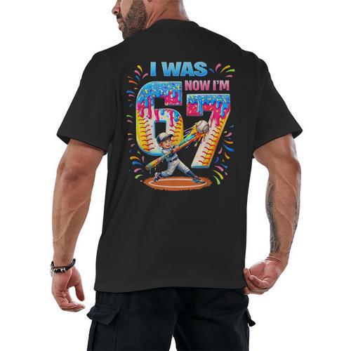 I Was 6 Now I'm 7 Baseball Birthday Boy For Teens Kids Men's Back Print T-Shirt - Sportilla
