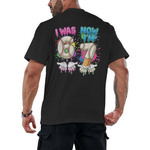 I Was 6 Now I'm 7 Baseball Drip 67 Birthday Boy 7th Birthday Men's Back Print T-Shirt - Sportilla