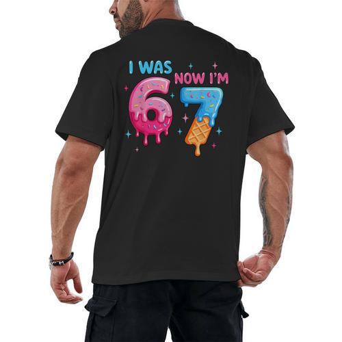 I Was 6 Now I'm 7 Meme Six Seven Baseball 7th Birthday Men's Back Print T-Shirt - Sportilla