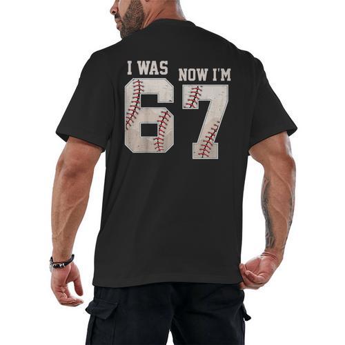 I Was 6 Now I'm 7 Year Old Birthday 67 Meme Baseball Bday Men's Back Print T-Shirt - Sportilla
