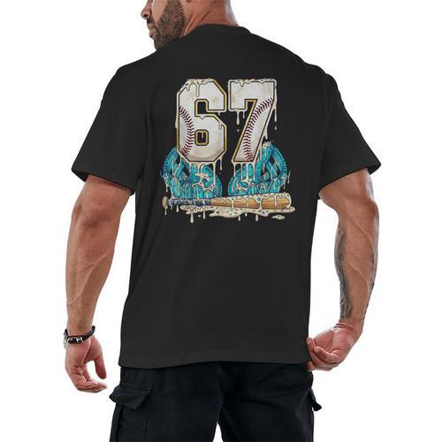 67 Baseball Drip Boys Youth Kids 6-7 Ice Cream Dripping 6 7 Men's Back Print T-Shirt - Sportilla