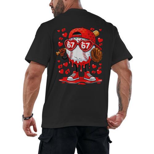 67 Baseball Drip Valentine's Day Men's Back Print T-Shirt - Sportilla