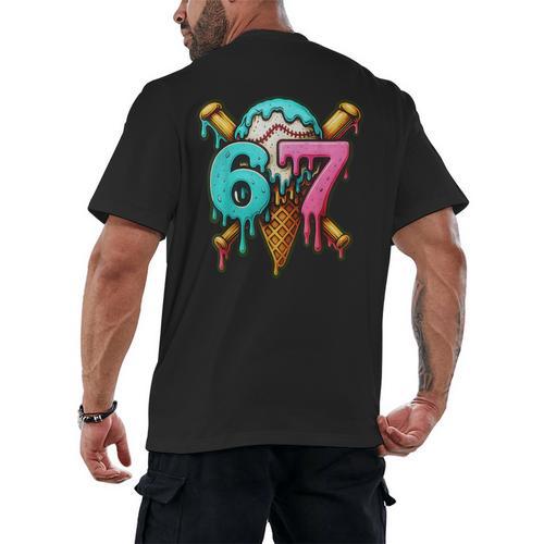 67 Baseball Ice Cream Drip Kids Men's Back Print T-Shirt - Sportilla