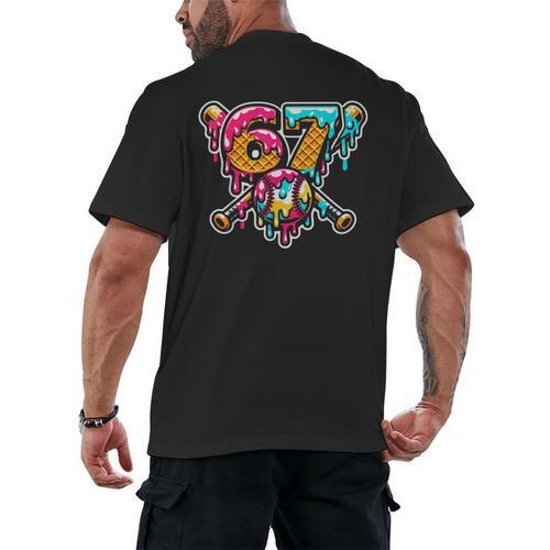 67 Baseball Ice Cream Drip Number Men's Back Print T-Shirt - Sportilla