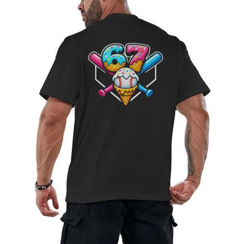 67 Ice Cream Drip Baseball Meme Six Seven Gen Alpha Slang Men's Back Print T-Shirt - Sportilla