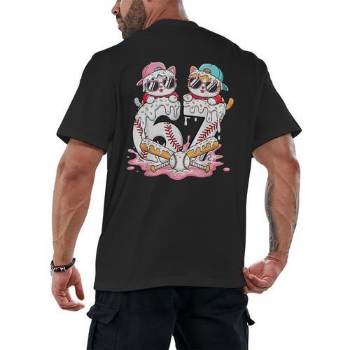 67 Meme Kawaii Cats Baseball Ice Cream Drip 6 7 Kids Men's Back Print T-Shirt - Sportilla